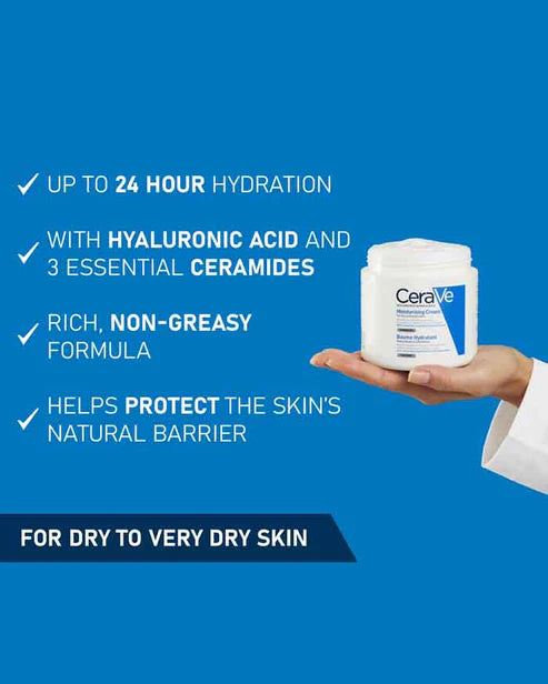 "CeraVe Moisturizing Cream for Face and Body, 454g – Hydrating Skincare with Hyaluronic Acid & Ceramides"