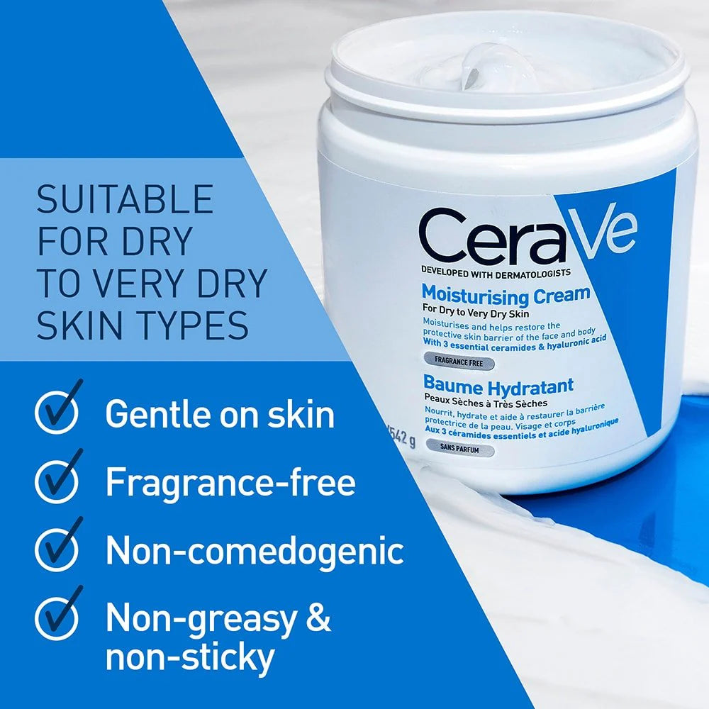 "CeraVe Moisturizing Cream for Face and Body, 454g – Hydrating Skincare with Hyaluronic Acid & Ceramides"