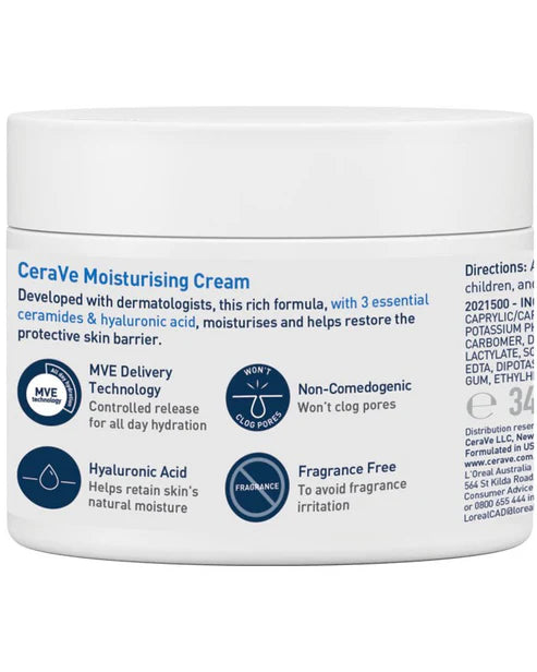 "CeraVe Moisturizing Cream for Face and Body, 454g – Hydrating Skincare with Hyaluronic Acid & Ceramides"